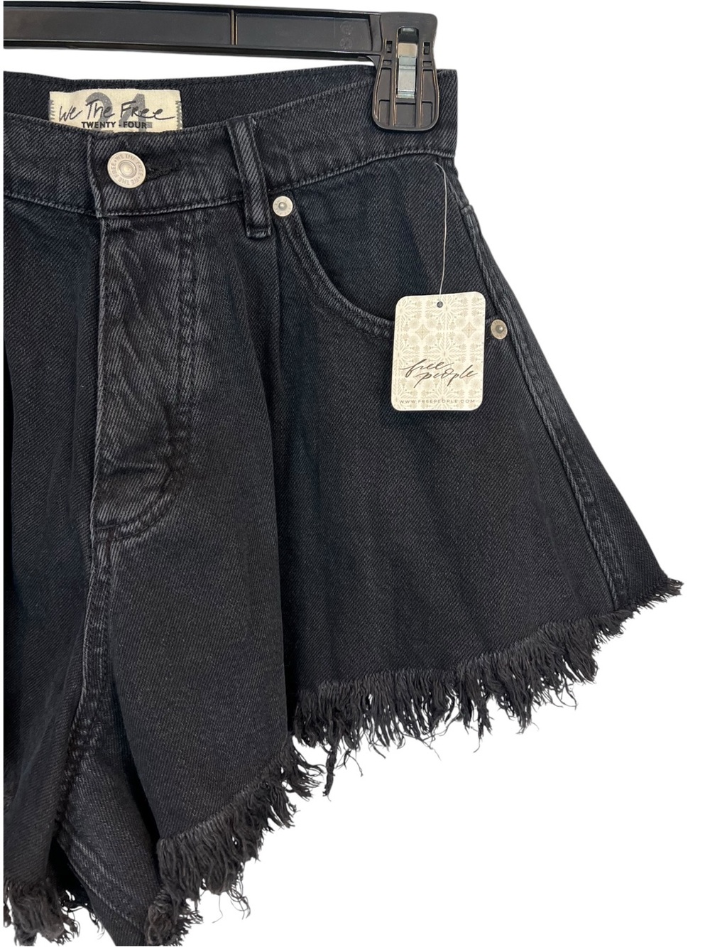 We the Free Free People Black Denim Frayed Hem Shorts NWT - Picture 6 of 14